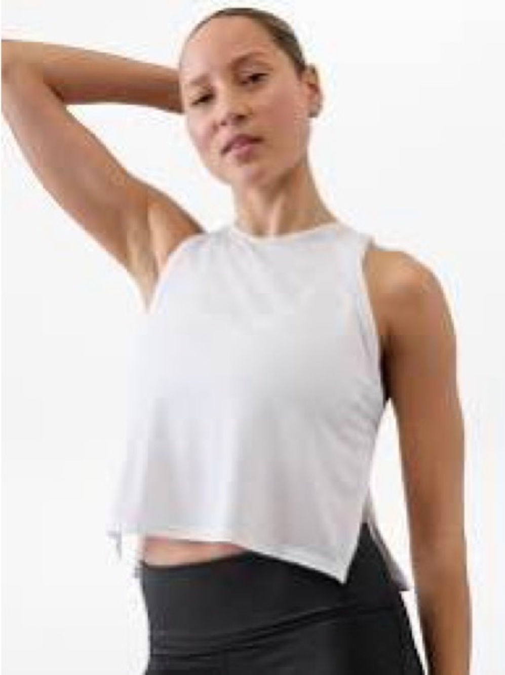 ATHLETA Grid Knit Tank Top Womens Large L Bright White Workout Cropped Mesh